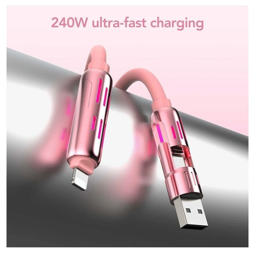 🆕-240W 2-in-2 fast data cable, w/multiple connectors for universal charging.